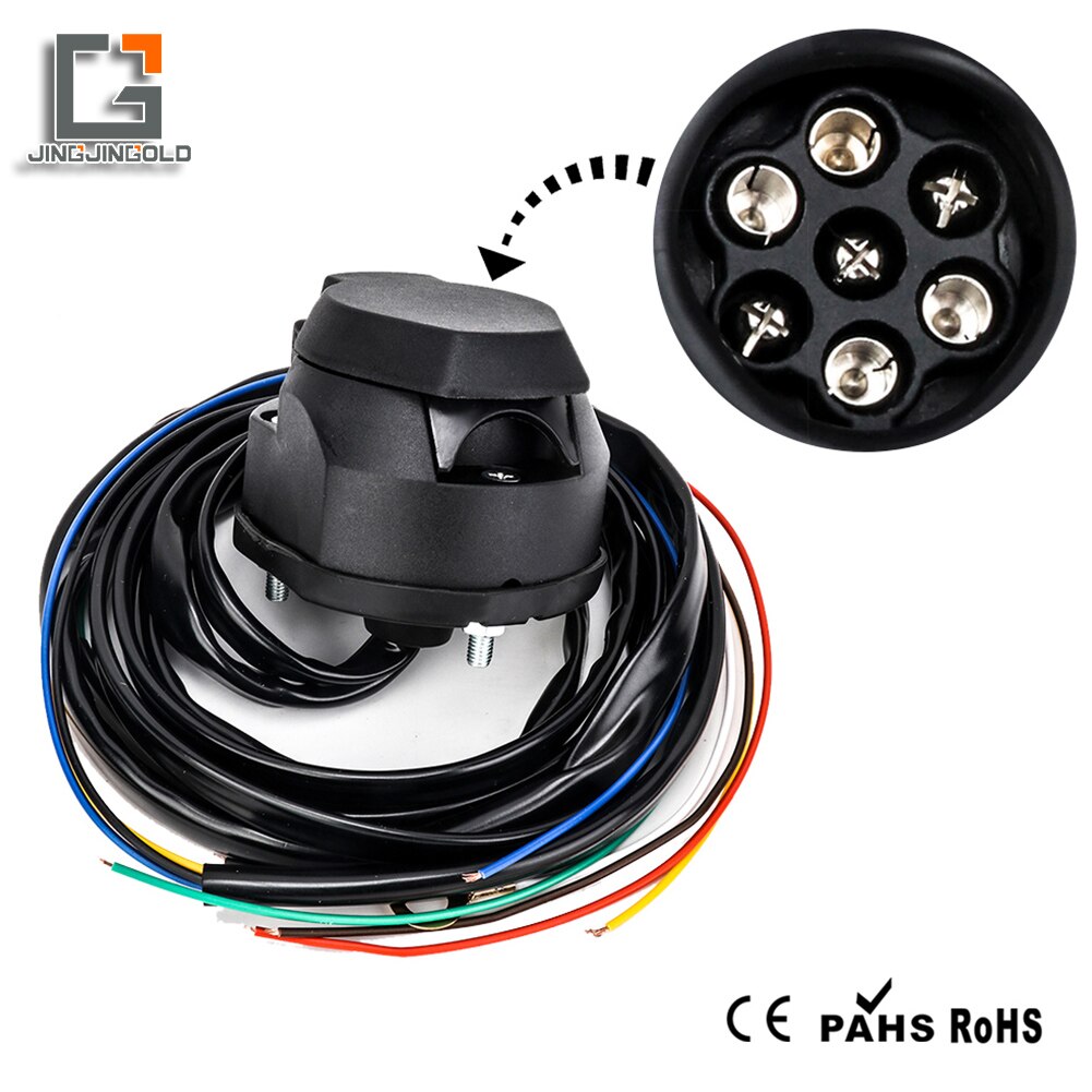 JINGJINGOLD T25557b 7 Pin Trailer Socket Box PVC Waterproof With 1.5m Cable 12V Europe Female Trailer Connector And Accessories