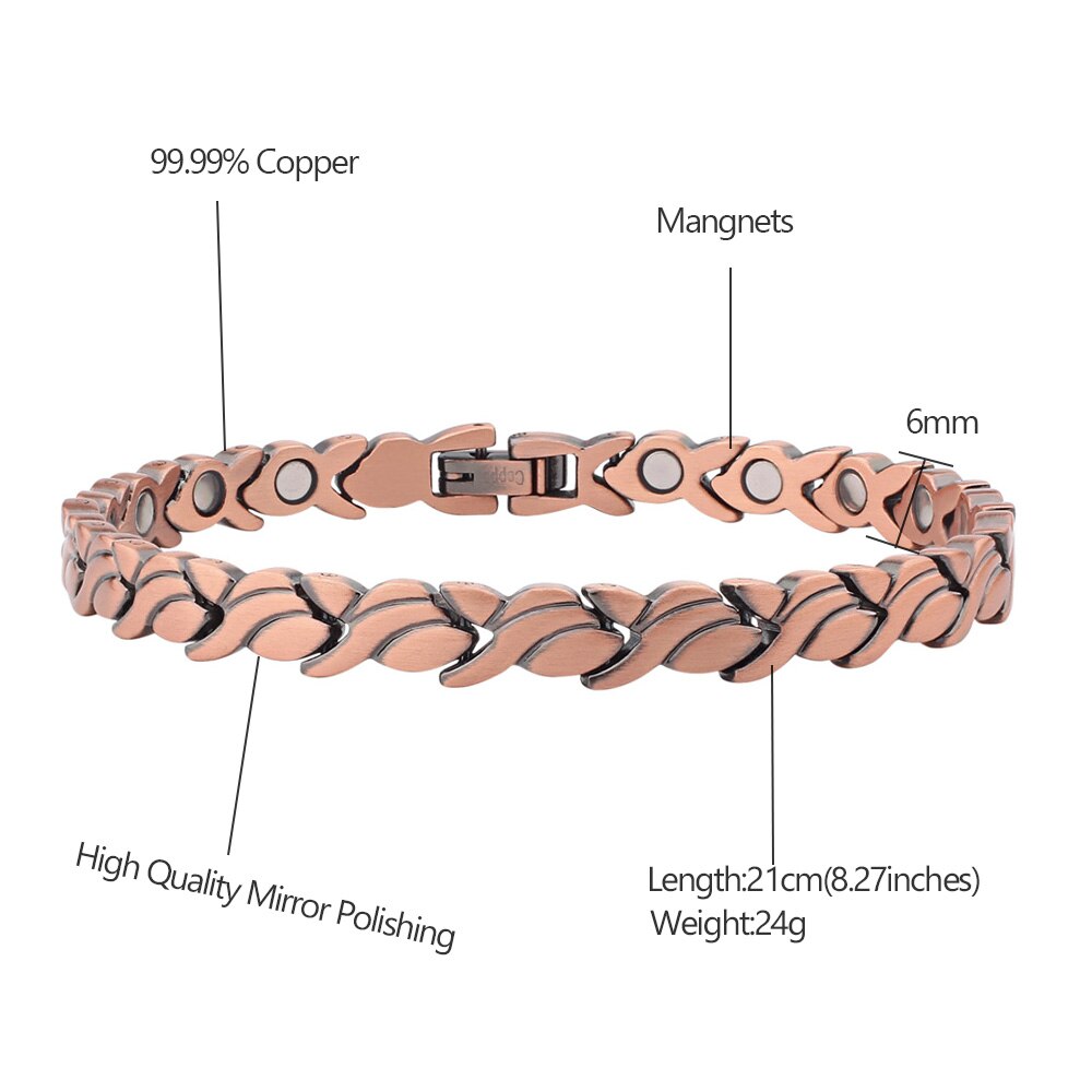 FINE4U B380 Red Pure Copper Magnetic Bracelet for Women Pain Relief for Arthritis and Carpal Tunnel Migraines Tennis Elbow