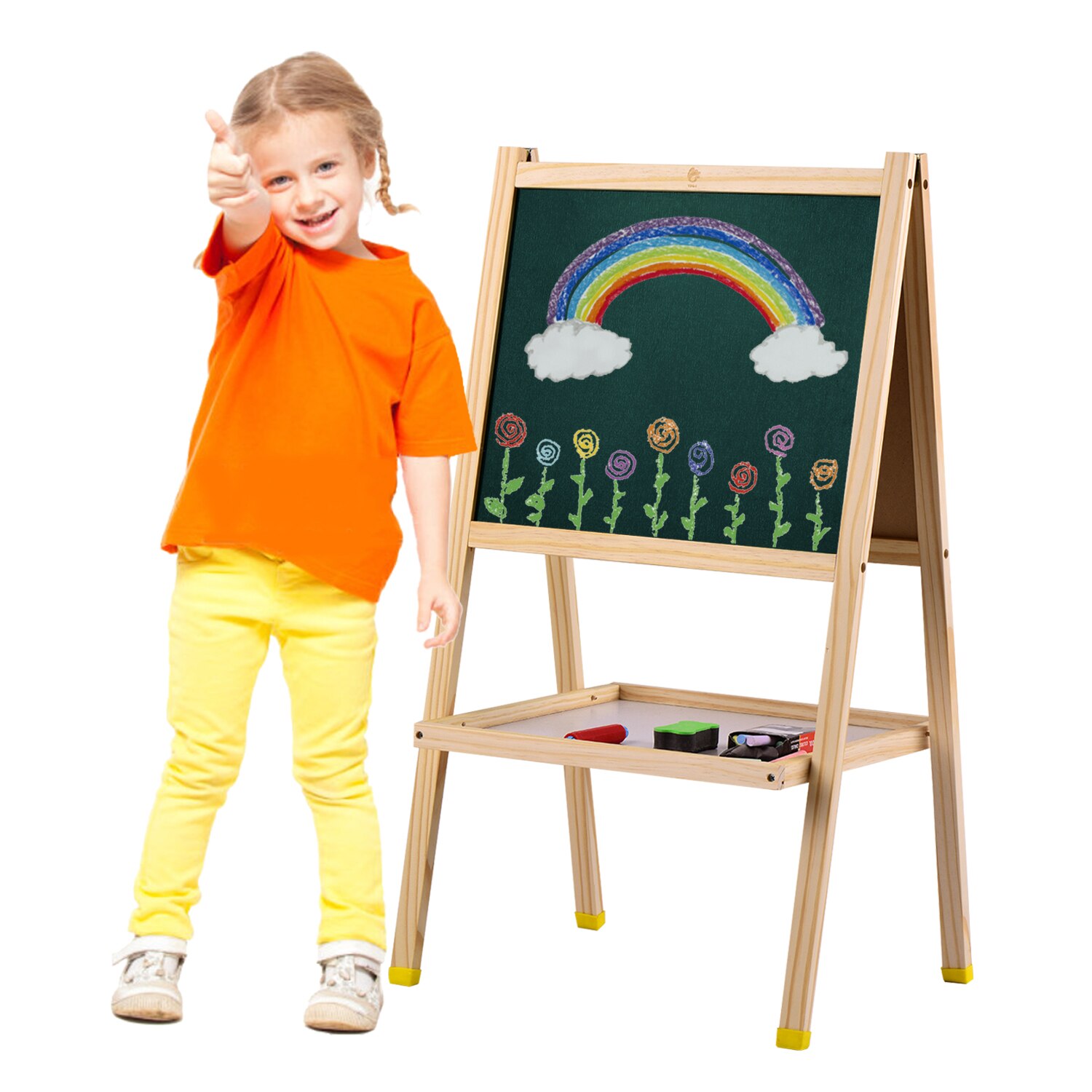 Wooden Art Easel DoubleSided Chalkboard & Dry Erase Board