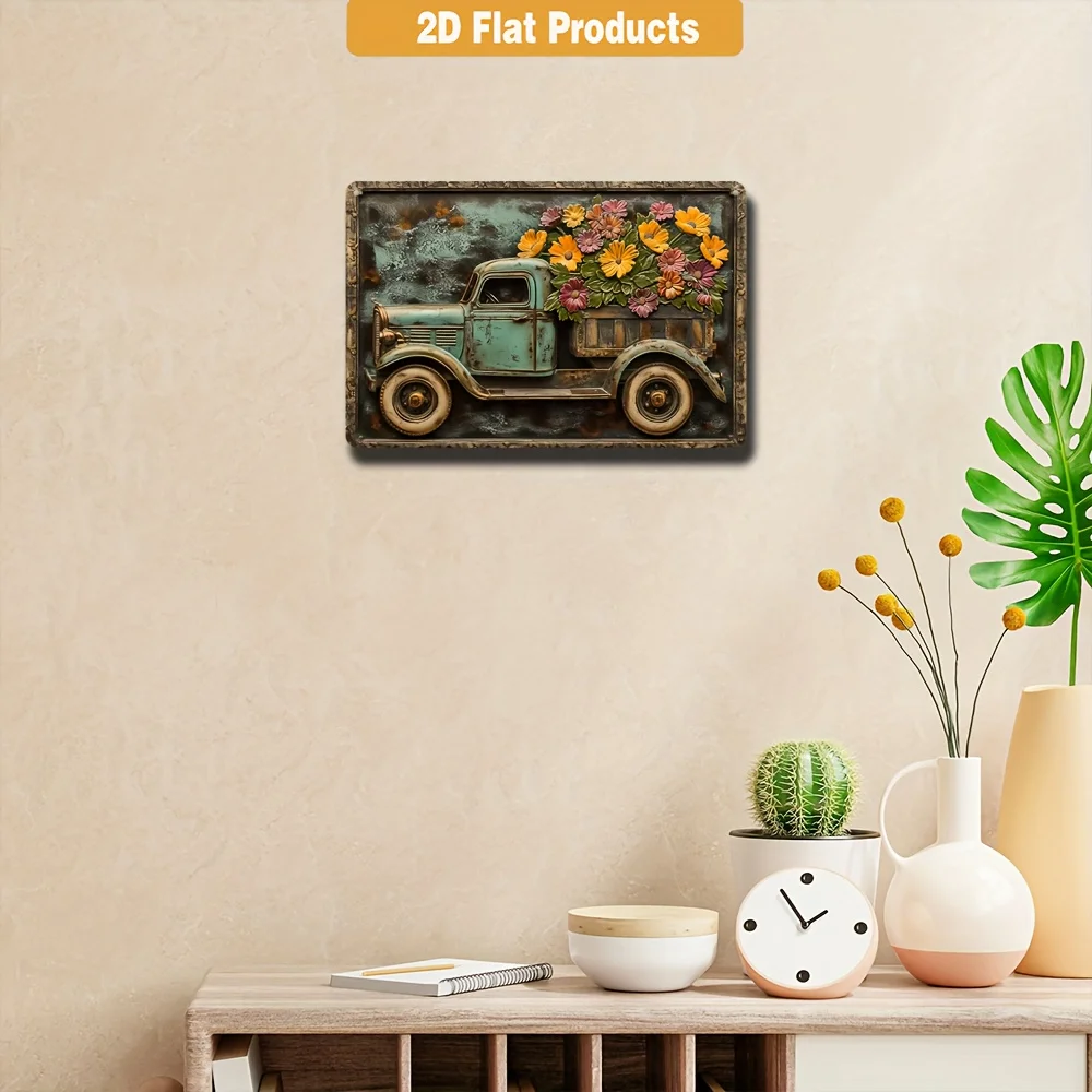 1pc Truck Flower Retro Metal Sign Wall Art Decor Ideal for Vintage Garage Cafe Bar Living Room As A Stylish Wall Decor Plaque
