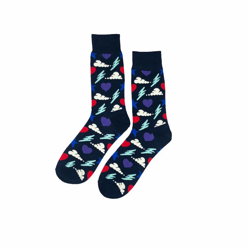 Herensokken grappige cartoon pauw bliksem wolk stippen kleurrijk vrolijk harajuku hiphop katoenen sokken heren herfst winter: Wolk