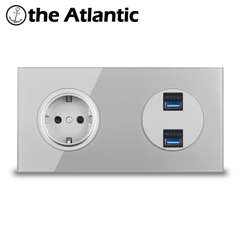 Eu eluttag med hdmi usb 3.0 data jack dataöverföringsport vägguttag för dator tv tv uttag silvergrått glas