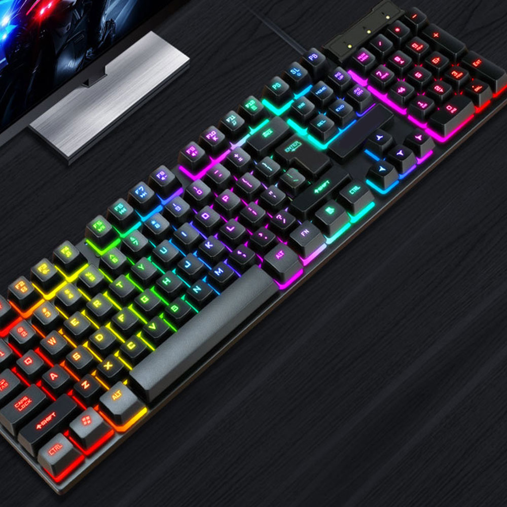 TF200 Rainbow Backlit USB Ergonomic Gaming Keyboard Mechanical Keyboard and Mouse Kit for PC Gaming Keyboard Kit