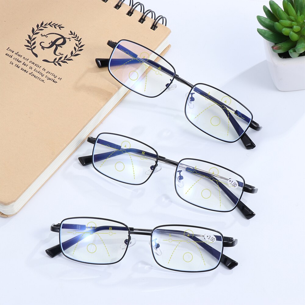 Progressive Multi-focal Reading Glasses Transitional Female Male Metal Spectacle Frame Anti Glare Blue Light Blocking Eyeglasses