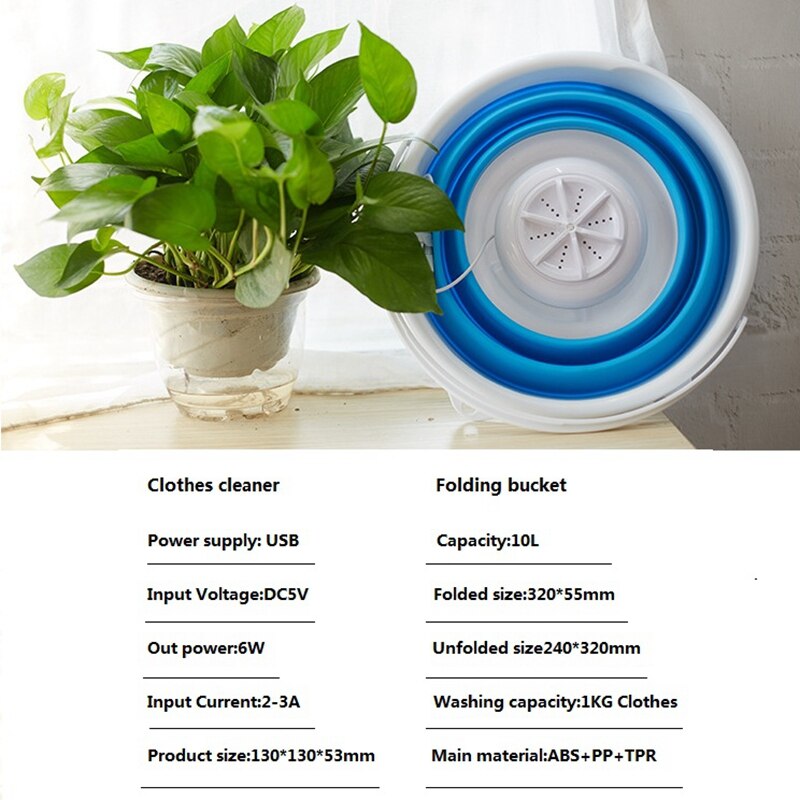 HIMOSKWA Portable Fruit Vegetable Washer DC5V USB Ultrasonic Turbine Washing Machine Laundry Cleaner With 10L Folding Bucket