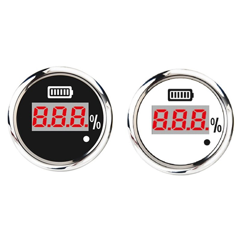 52mm Digital Battery Capacity Gauge Universal Waterproof Battery Digital Indicator Red Backlight with Alarm