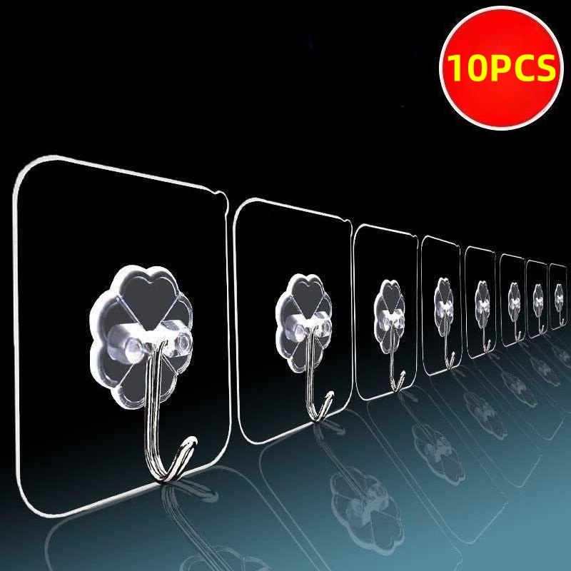 1-10 pezzi ganci autoadesivi resistenti in acciaio inossidabile trasparente appendiabiti per chiavi per cucina porta del bagno parete multifunzione
