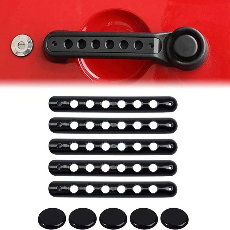 Side Deurklink Insert Grab Handle & Push Button Knoppen Cover Trim Voor Jeep Wrangler Jk Jku 2007