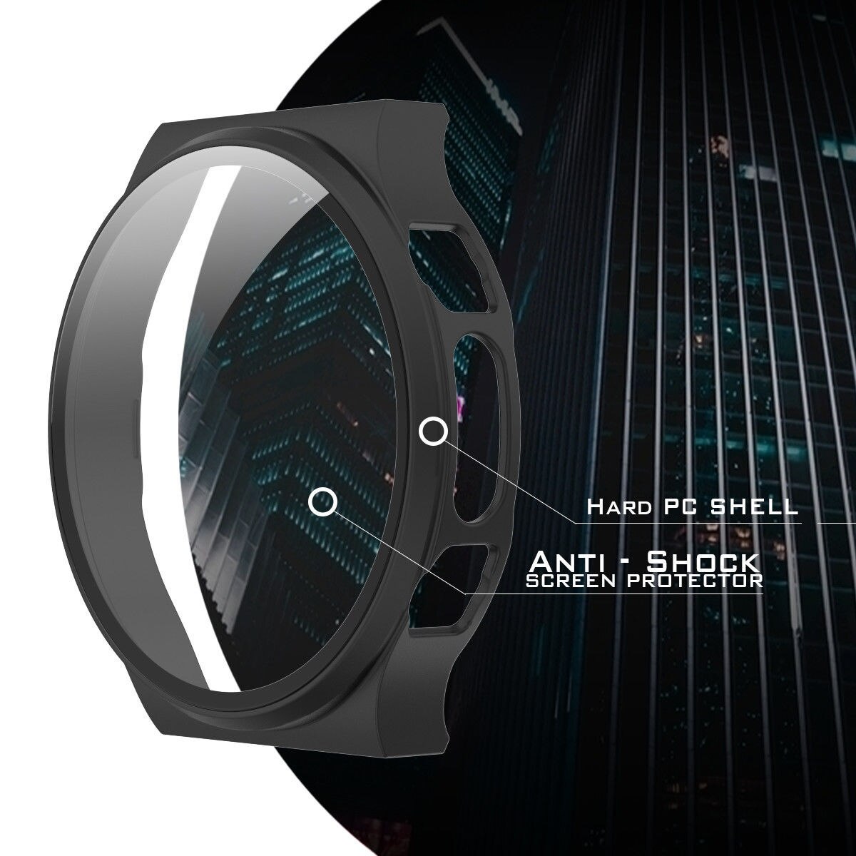 Horloge Cover Case Voor Huawei GT2 Pro Ecg Pc Bumper Met Gehard Glas Screen Protector Voor Gt 2 Pro Ecg accessoires: black