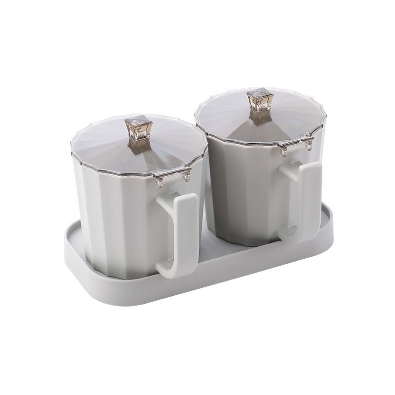 Kitchen Spice jar Set Multi-grids Seasoning Box With Lids Spoon Plastic Pepper Salt Condiment Bottle Kitchen Tools Accessories: gray 2 grids