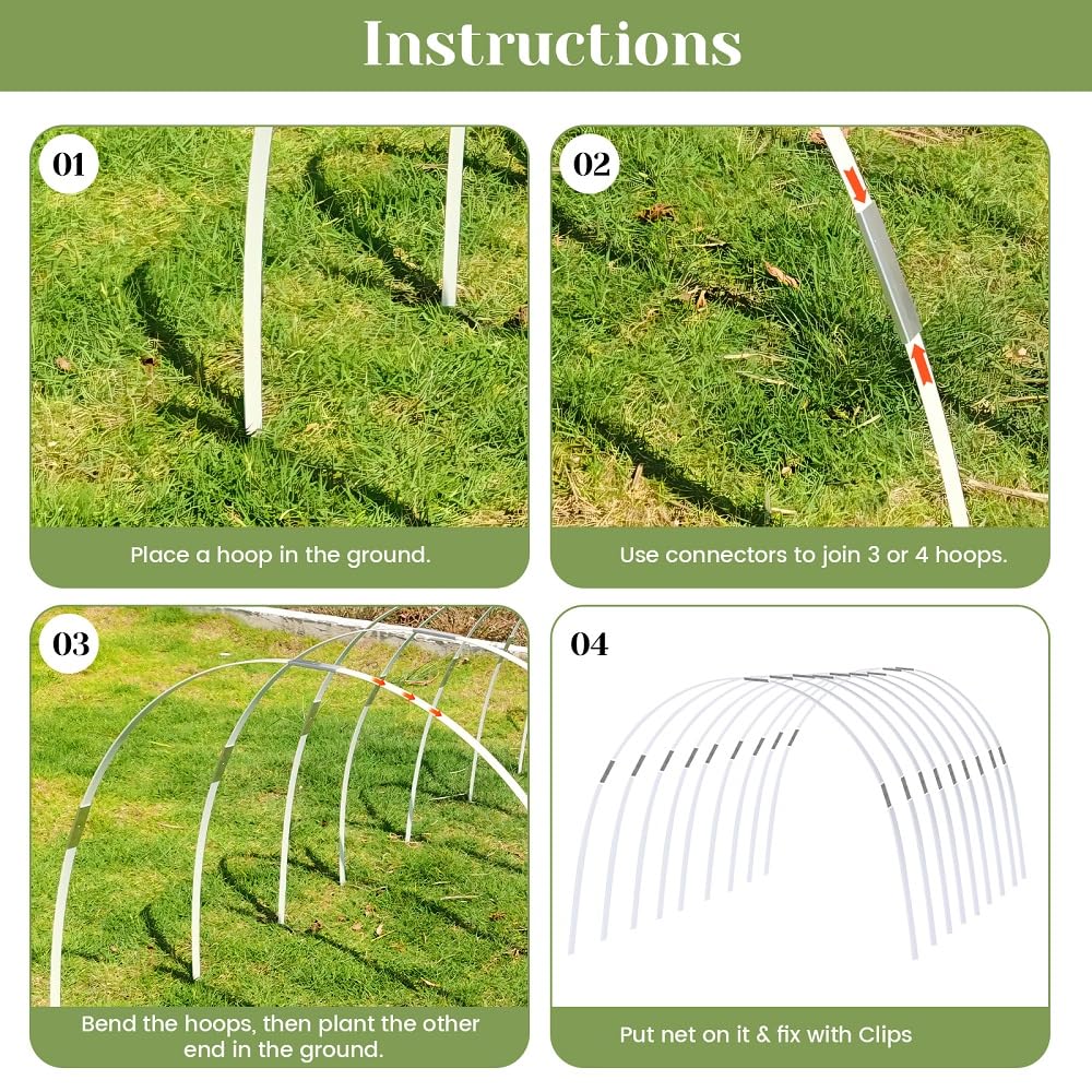 Aros de invernadero, aros de jardín para cama elevada, marco de aros de soporte de fibra de vidrio súper flexible, aros de túnel de jardín pequeños