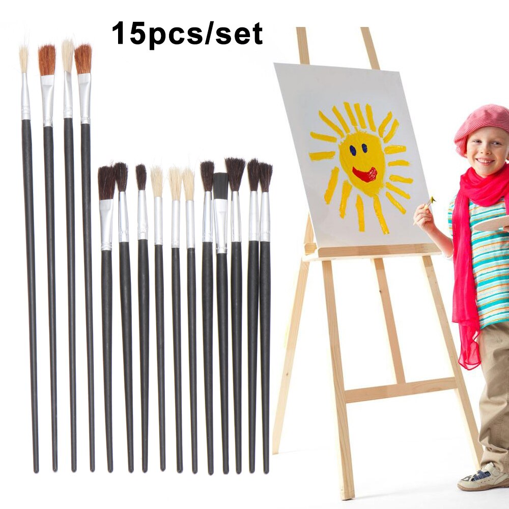15 stuks/set schilderkwasten klein & groot ronde punt kunst schilderset olie graffiti tekenen kunstenaars creatie doe-het-zelf knutselaccessoires