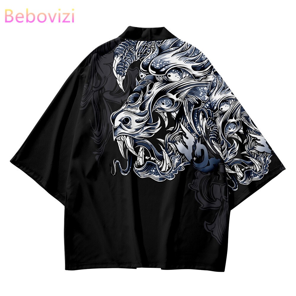 Kimono de con estampado de dragón para hombre, cárdigan tradicional japonés de Samurai, haori yukata