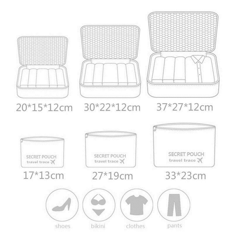 6Pcs Waterproof Travel Clothes Storage Bags Luggage Travel Organizer Pouch Packing Space Saving Luggage Organizer