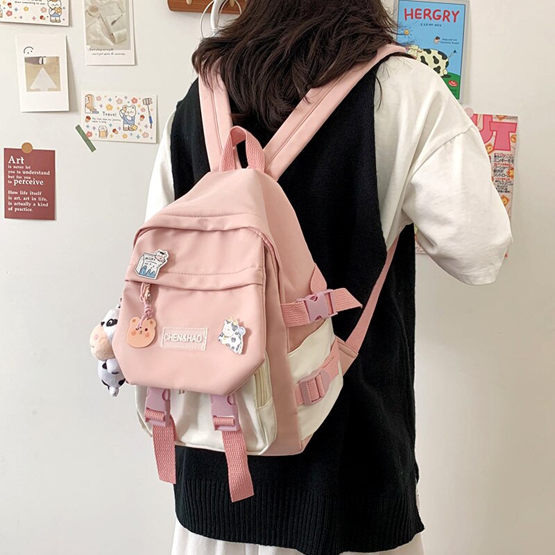 Teen Girls Small Backpack Cute contrast color female student mini schoolbag cool waterproof nylon travel backpack