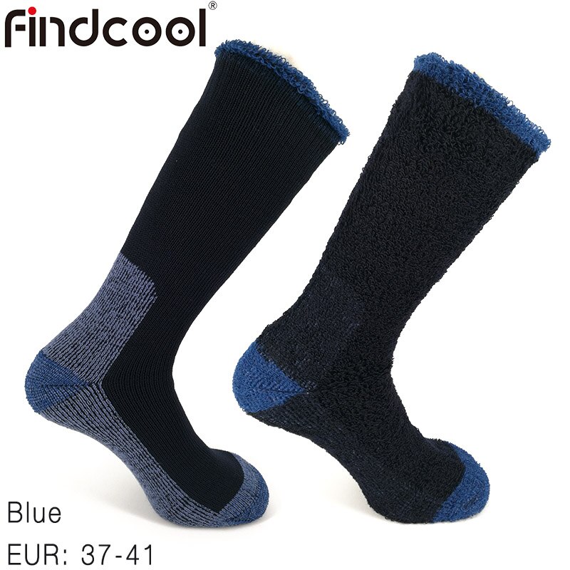Findcool merinould tykke sokker til mænd og kvinder vinterklatring vandring skistrømper udendørs fiskeri skateboarding sokker: Blå eur 37-41
