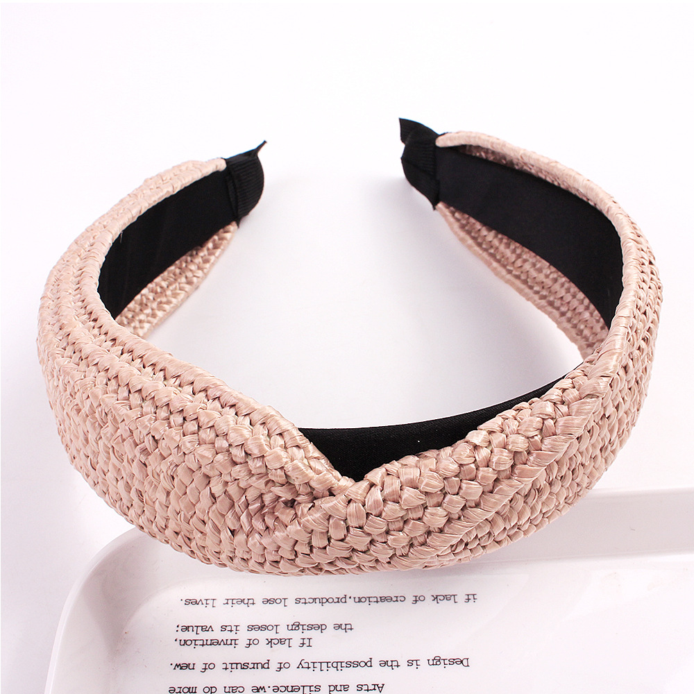 Nova moda cor sólida mão-atada headbands para mulheres acessórios de cabelo cor sólida larga headwear hairbands: Marrom