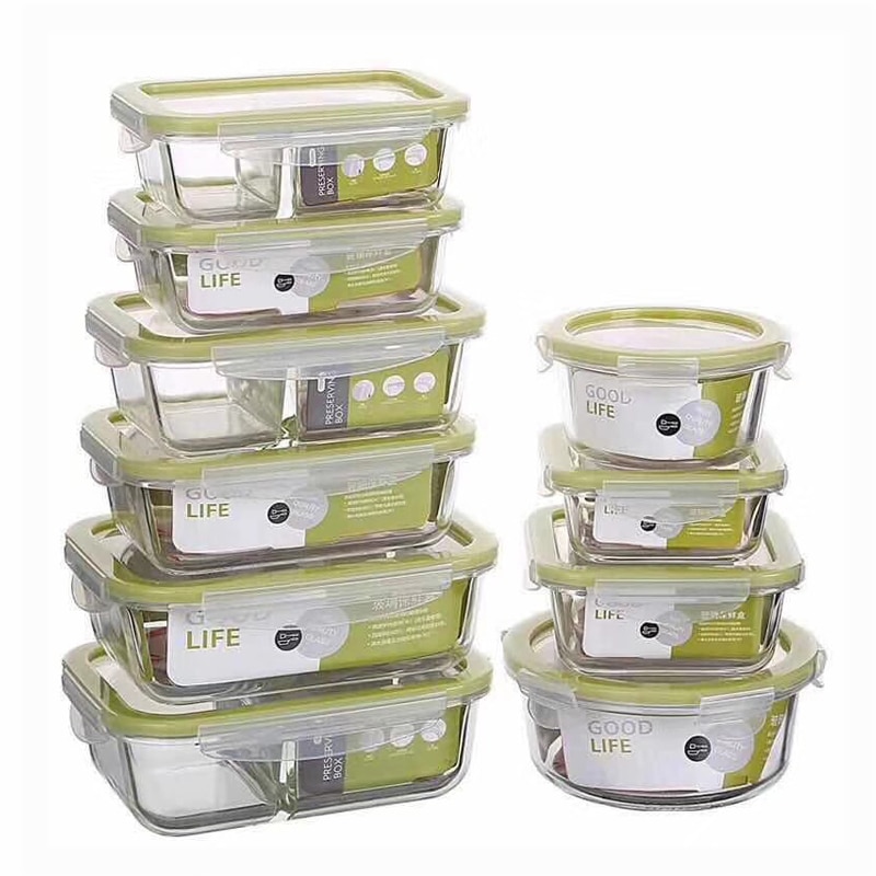 Glass Lunch Box Microwave oven heating refrigerated sealed leakproof food container transparent borosilicate food bento box