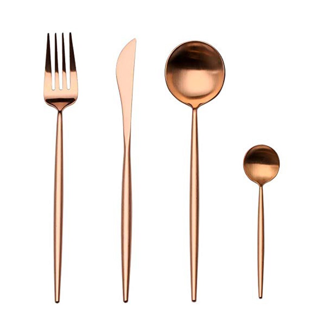 4 Pcs Plated Portugal Lepel Vork Theelepel Sets 304 Roestvrij Staal Western-Stijl Voedsel Servies Bestek: 13