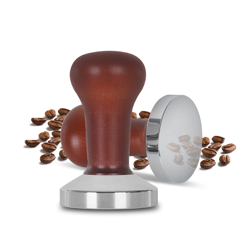 58mm Wooden Coffee Tamper Coffee Powder Hammer With 304 Stainless Steel Base Coffee Accessories