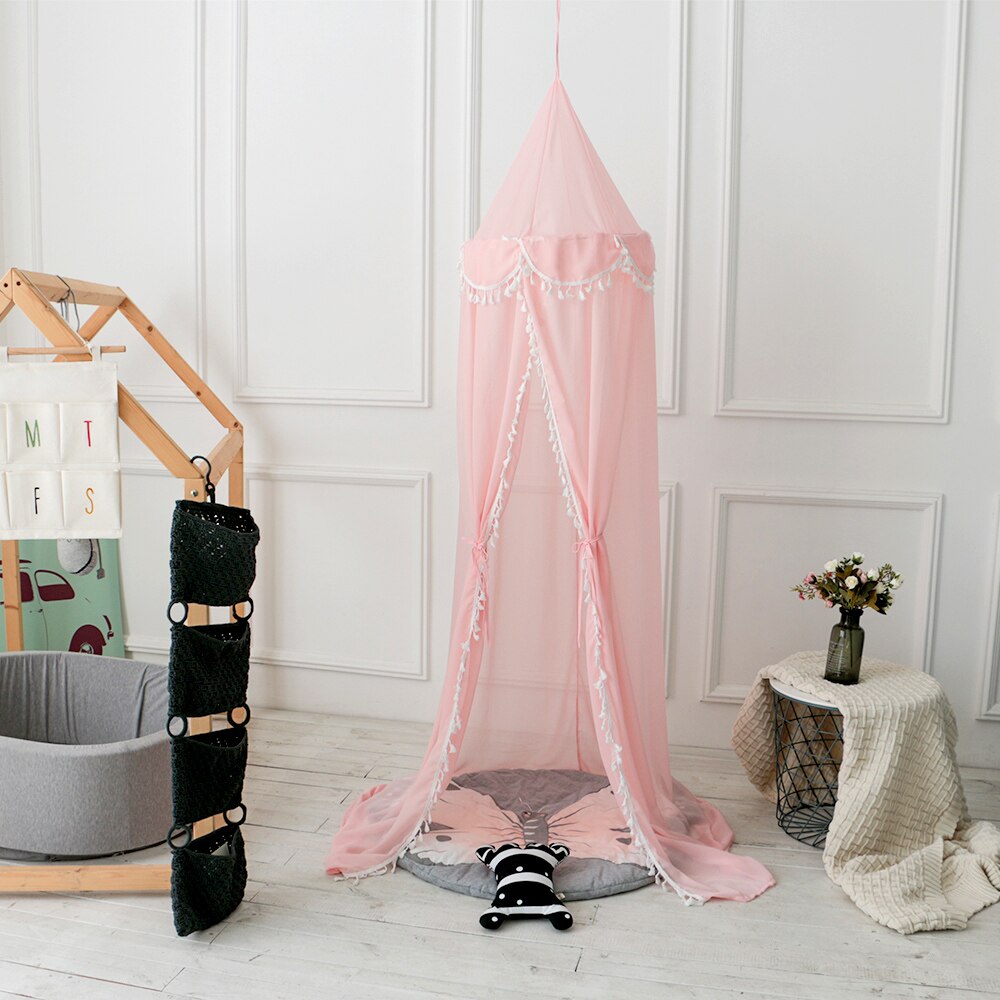 ¡Novedad de ! Encantadora cama para chico/bebé, dosel de borla Rosa, mosquitera, cortina, ropa de cama, tienda de cúpula redonda