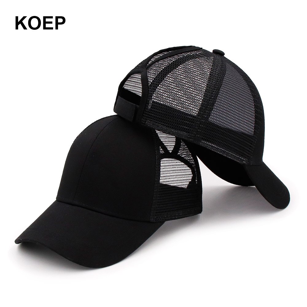 Koep hestehale baseball kasket snapback rodet bolle kasketter til kvinder kvindelig sommer mesh trucker hat pige hip hop hatte: Sort