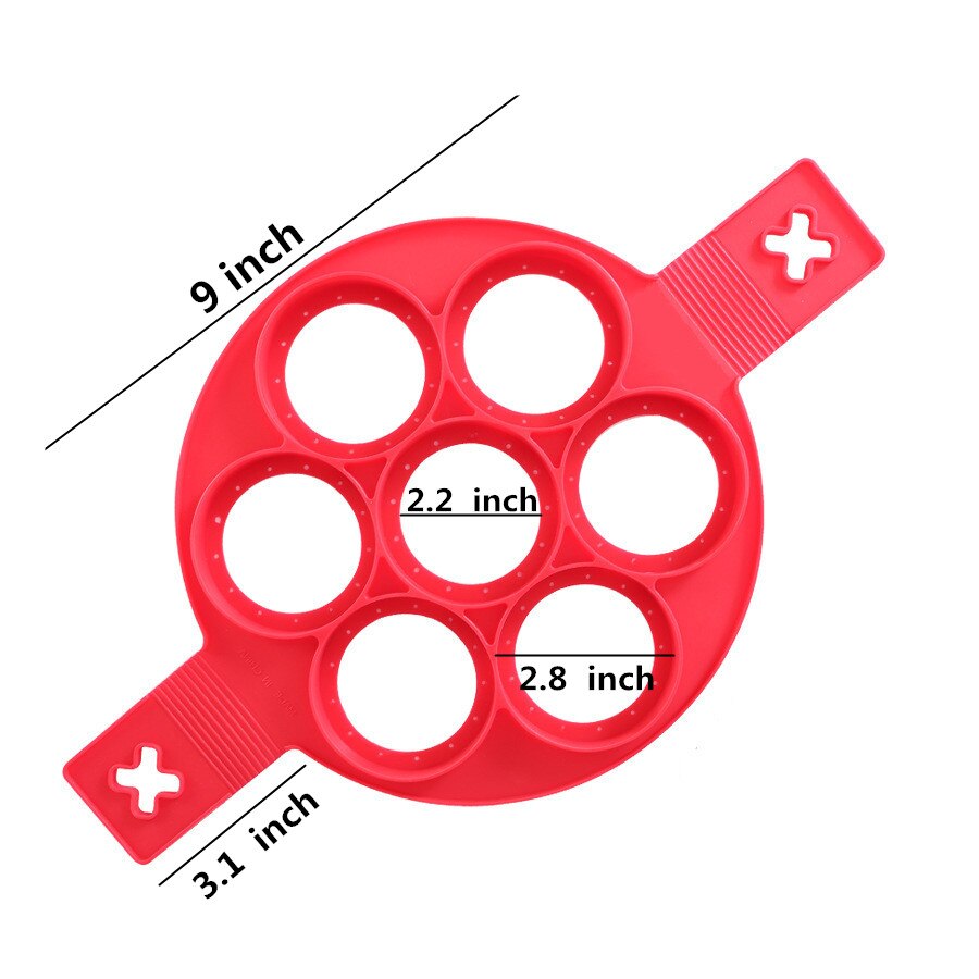 Molde de silicona antiadherente para hacer tortillas de huevo, molde de anillo para hornear, cocina, , 1 unidad: 7 holes red