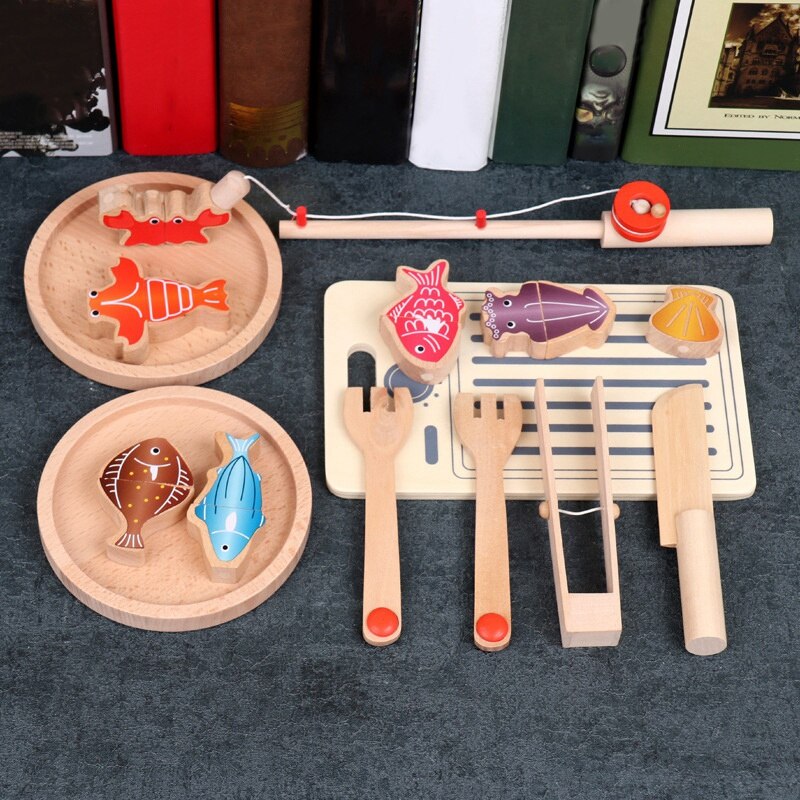 per bambini Da Cucina in Legno di Pesca 2-in-1 Casa Del Gioco Del bambino 1-2-3 Anni di Età giocattoli educativi