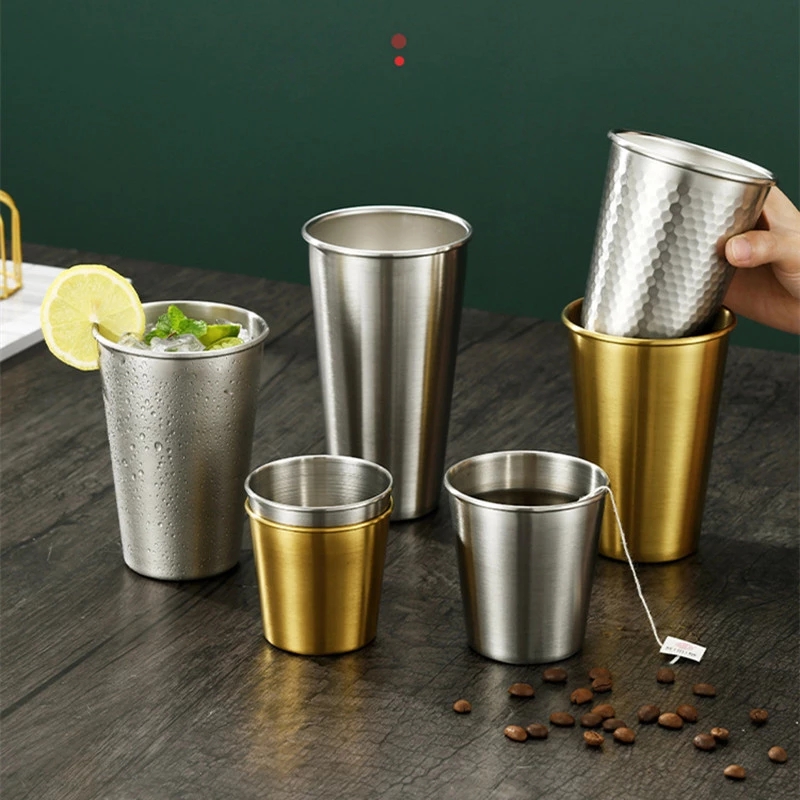 Gold Unbreakable Metal Drinking Beer Coffee Tea Cup Insulation Anti-Scalding Stainless Steel Water Mug Cups