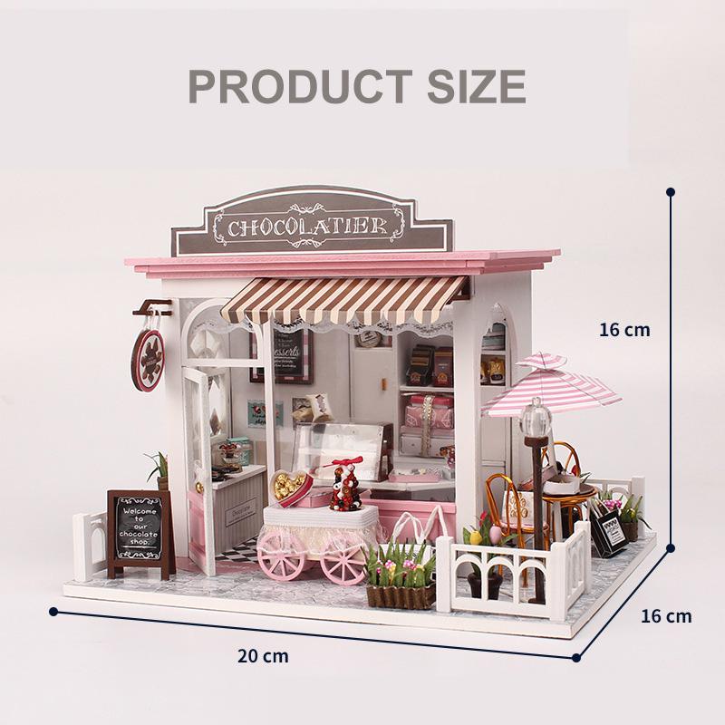 DIY domek dla lalek ręczna zabawka robić montażu Model fantastyczny pomysł kakao sklep kreatywny drewniany budynek świetlny drewniany domek dla lalek zabawki