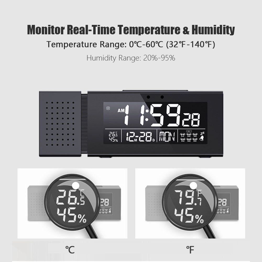 5-in-1 Alarm Clocks IR Function FM Radio Desk Table Clocks Temperature Humidity Monitor Wall Clocks with 7 Color Night Lights