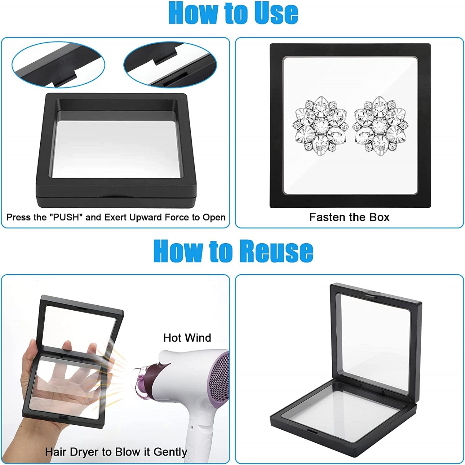 10 pack 3D Floating Frame Display Stand, Transparent PE Floating Display Case, Jewelry Storage Box Suspension Frame