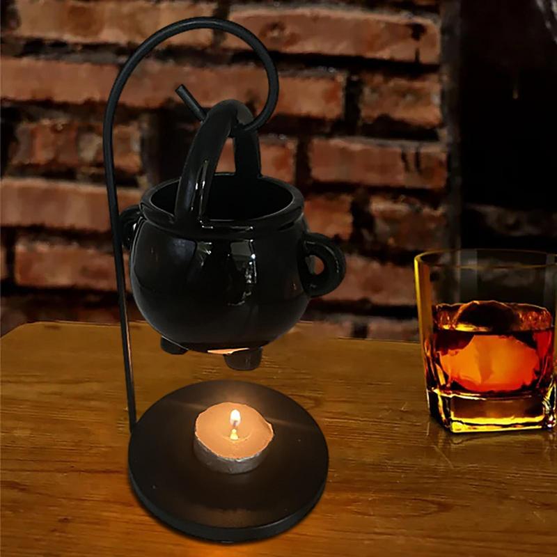 Quemador de aceite de caldero de bruja colgante, olla de caldero de bruja, portavelas, difusor de aceite esencial para quemar incienso para decoración del hogar