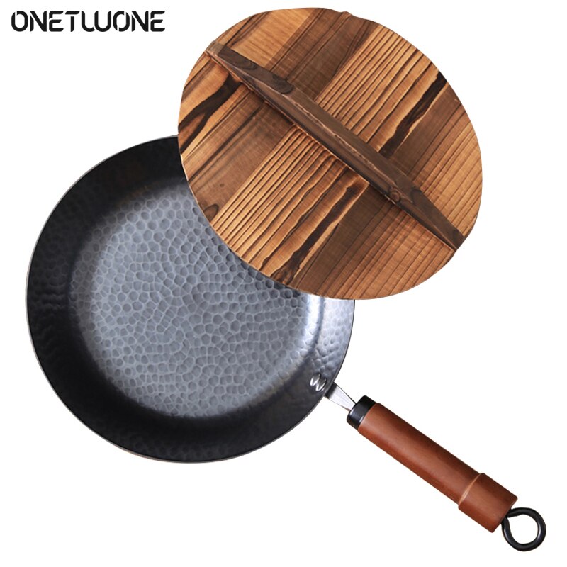 Cast Iron Wok Pan Traditional Cookware Iron Wok Induction Compatible Non-stick Frying Pan Non-coating Pan