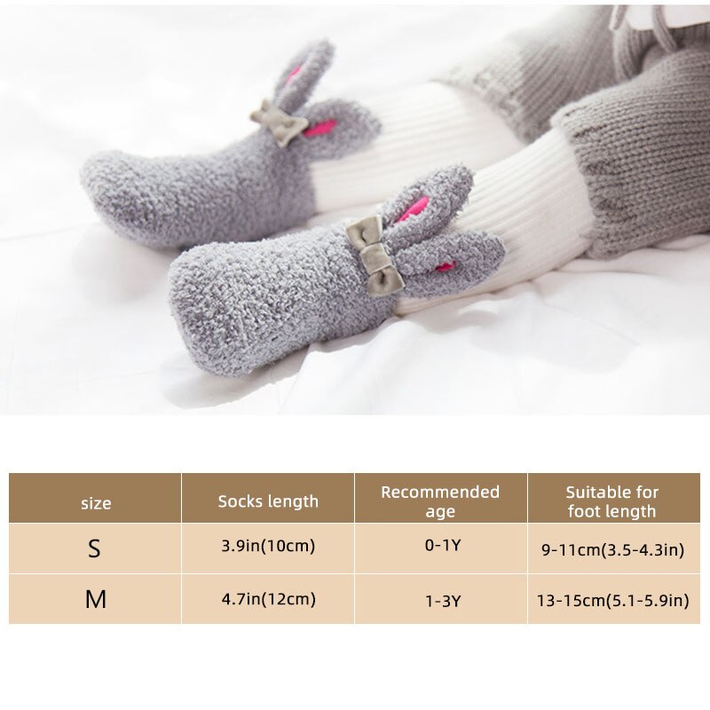 Coral Fleece Baby Meisje Sokken Leuke Konijn Kinderen Sokken Met Bogen Winter Anti-Slip Infant Toddler Kids Indoor Vloer sokken 1-3Y