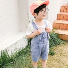 Mono de bebé novedad de verano niño niños suelto Casual mono Denim 2-7 Y los niños bolsillo Suspender pantalones cortos niños Mono corto