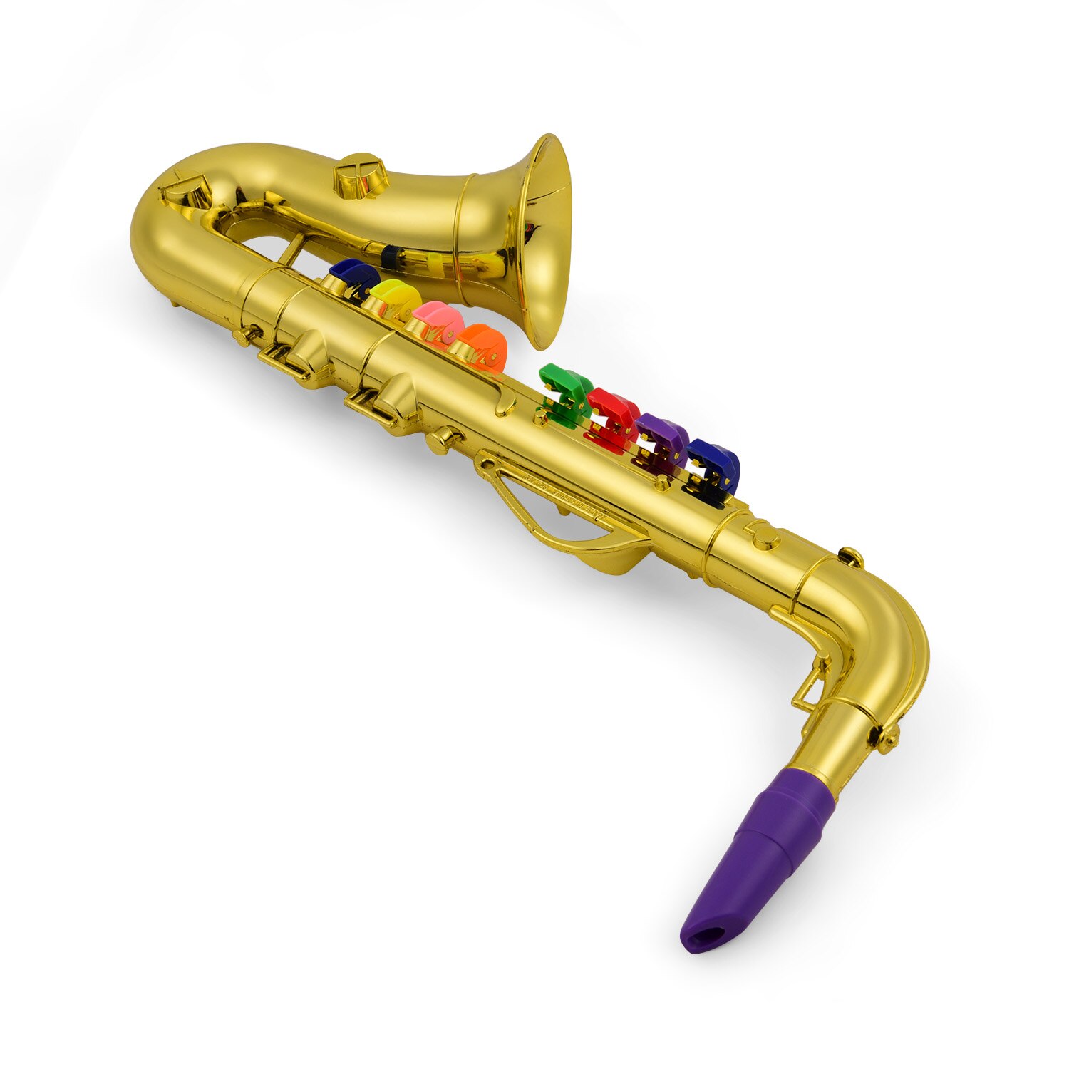 Saxophone Kids Musical Wind Instruments ABS Metallic Gold Saxophone with 8 Colored Keys Child