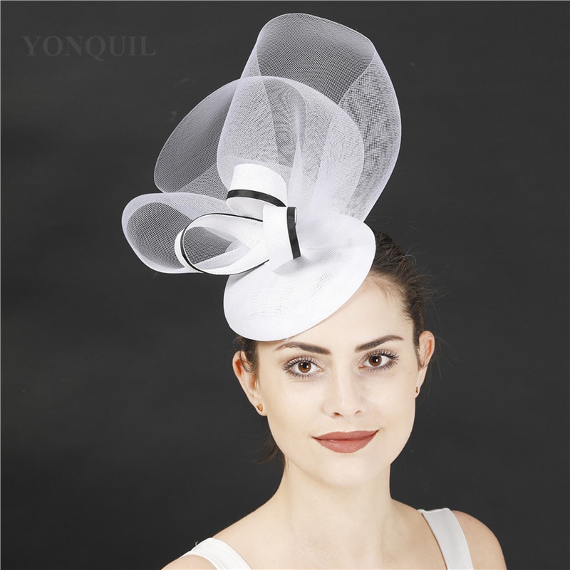 Prachtige Bruid Bruiloft Tovenaar Mesh Witte Hoed Haarband Vrouwen Gelegenheid Formele Hoedenzaak Caps Dames Show Party Haar Accessoire