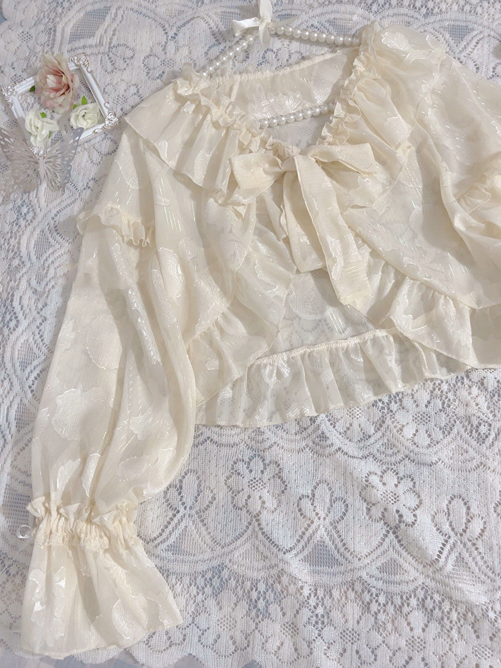 Geraffte Jacken für Damen, bauchfrei, ästhetisch, Sonnenschutz, zart, süß, für Mädchen, Fairycore, beliebt, Puffärmel, sanft, dünn, Sommer-Lolita-Stil