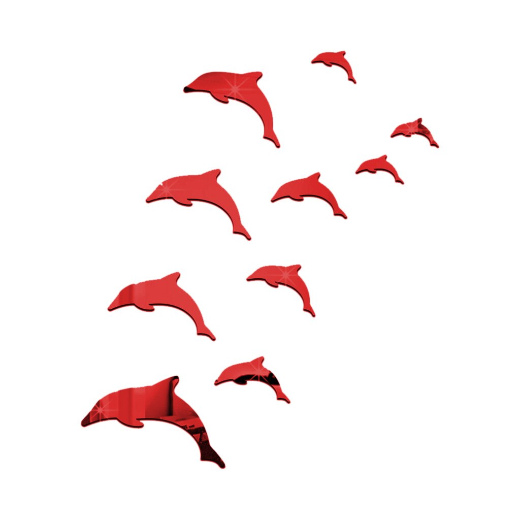 DIY Silver Dolphin Fish Mirror Wall Sticker Home Mural Ornament Wall Sticker Modern Animal Stickers for Home Decoration#0707LJC: D