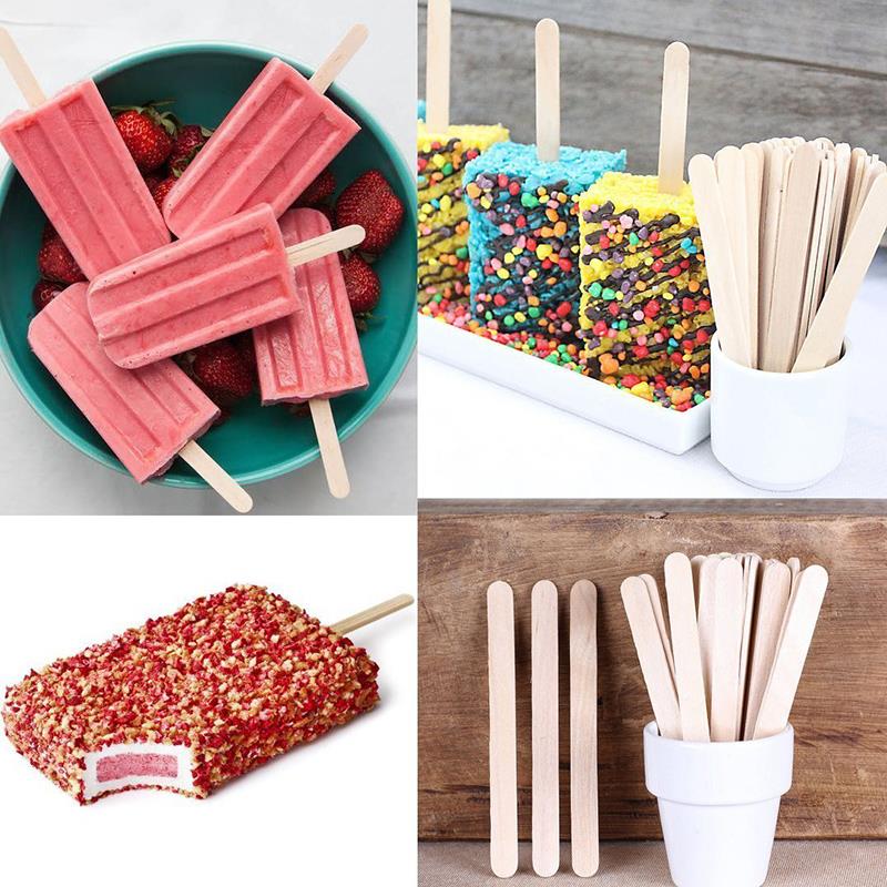 50pcs/Set Wood Ice Cream Stick Craft Stick Ice Cream Sticks Natural Wood Popsicle Craft Ice Cream Tool Supply 5 Sizes