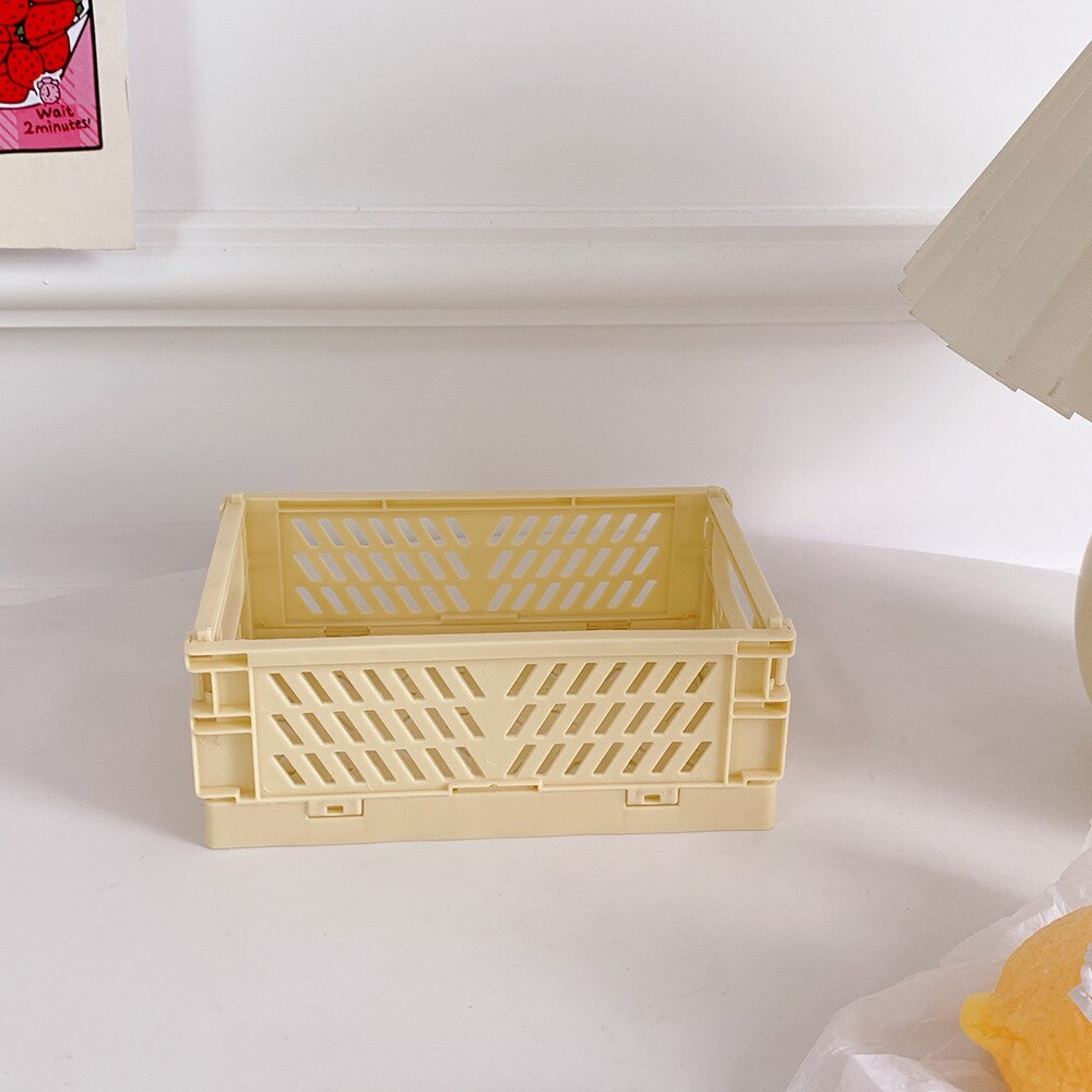Plastic Collapsible Crate Folding Storage Basket Stackable Container Organizing Bins For Storage Home Office Kitchen Bathroom: Yellow