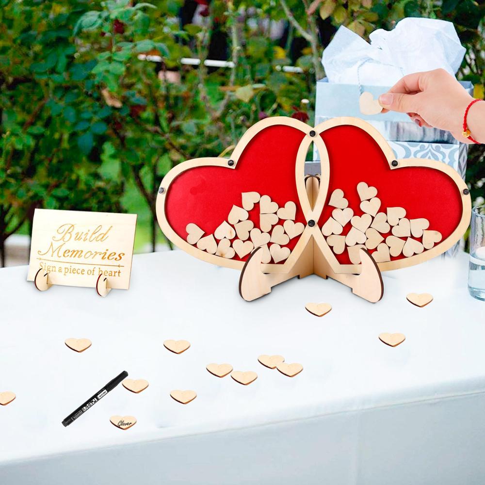 QIFU Wooden Guest Book Sign Love Romantic Wedding Guest Book Party Decoration Wedding Guestbook Wedding Book For The Guests