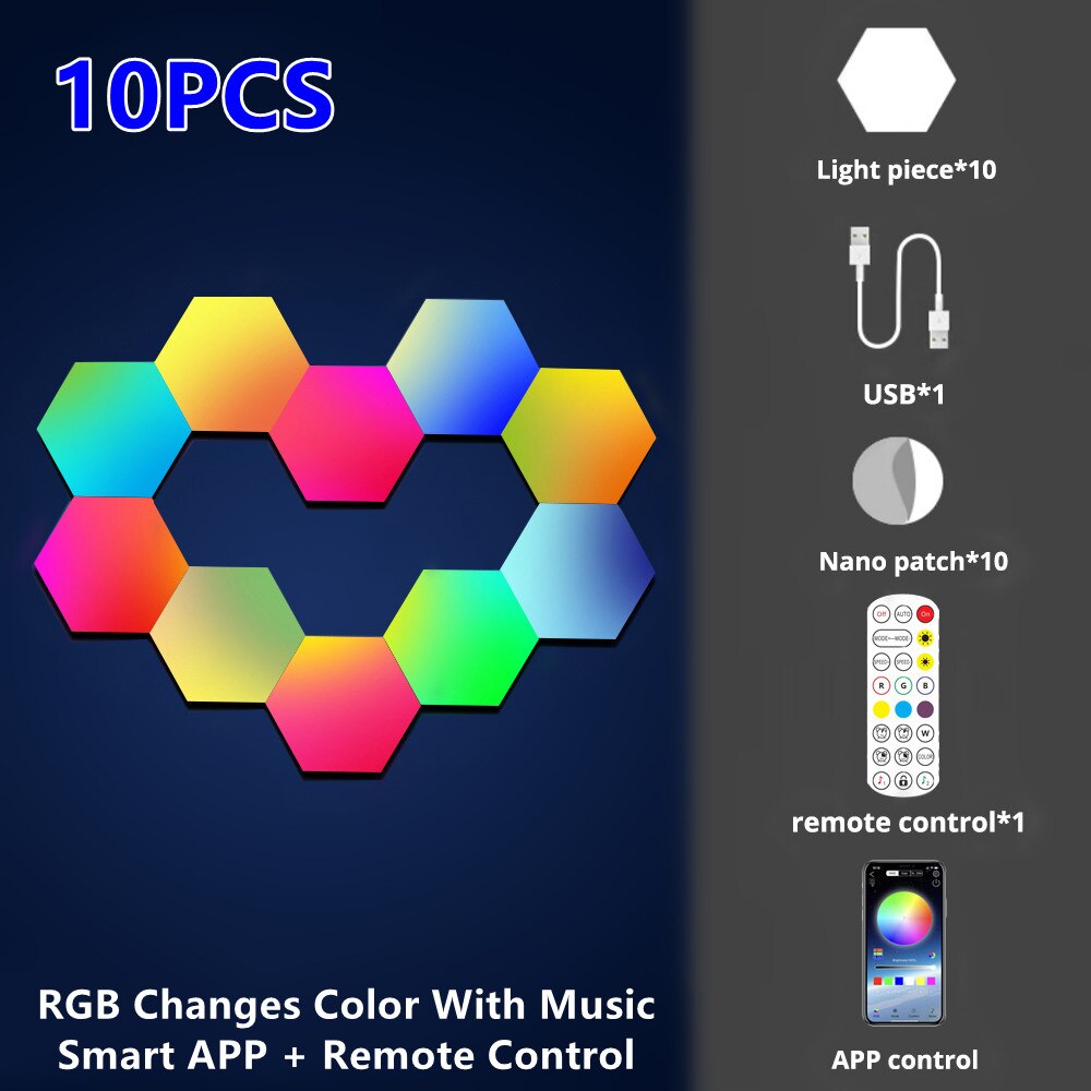 RGB Quantum Lamp Smart APP Hexagon Light Wall Lamp Touch Sensor LED Night Light rgbw DIY LED Honeycomb Light USB Modular Lamp 5V