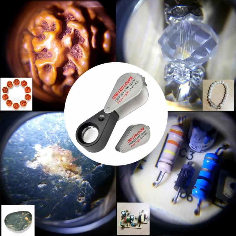 Glas 10X/20X/30X Loep Lens Inspectie Vergrootglas Handheld Vergrootglas Met Led Licht Voor Postzegels H4GE