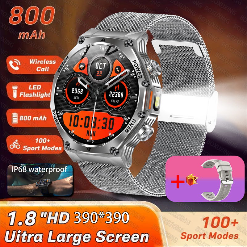 2025 Nuovo Smart Watch Uomo Torcia a LED 1.8 pollici Sport all'aria aperta da uomo Fitness Tracker 800mah Batteria di grandi dimensioni BT Chiamate Smartwatch: Colore rosa