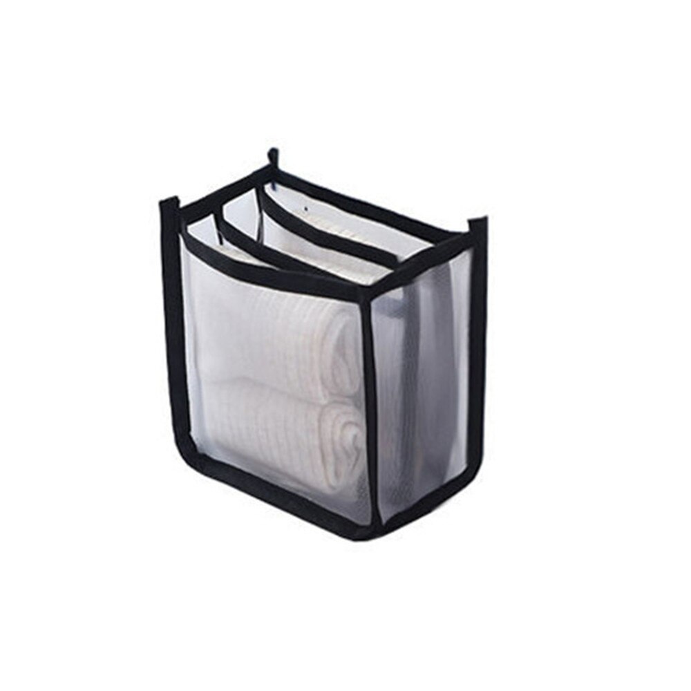 Underwear Storage Box Folding Dormitory Bedroom Wardrobe Finisher Nylon Tie Socks Drawer Organizer Separator Household Supply: 3Grids Black