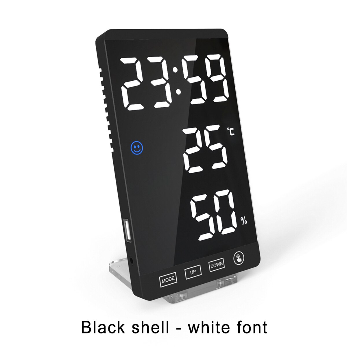 Large Touch LED Digital Alarm Clock With USB Charging Port Snooze Magnet Adsorption Mirror Alarm Clock 4 Brightness Adjustment: Black White EU