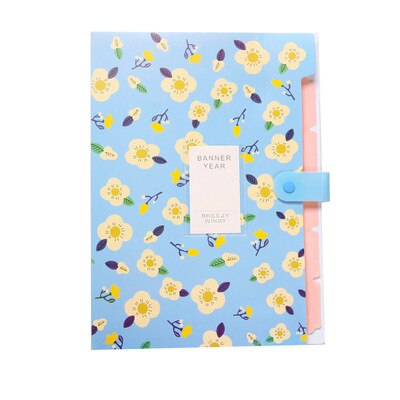 A4 Flower File Bag Data Book Large Capacity File folder portfolio 6 pockets Organizer for School Office Home: blue