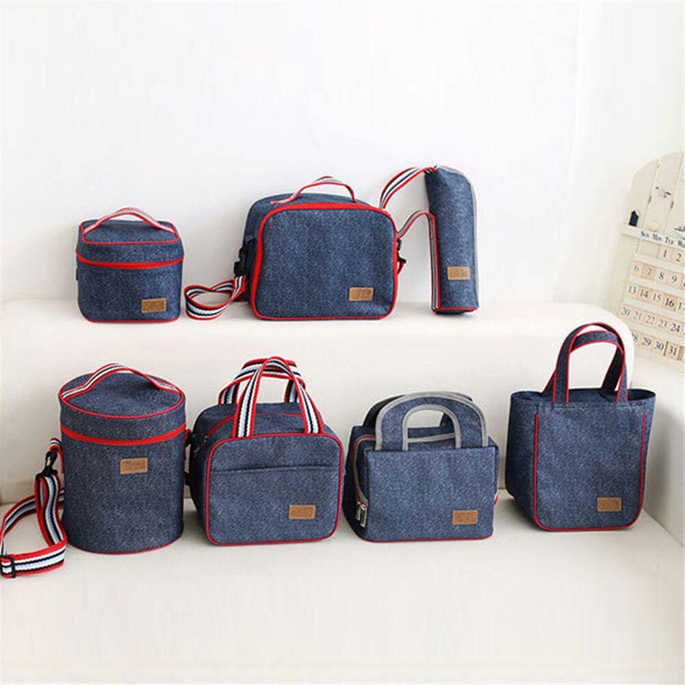 Portable Tote Heat Insulated Lunch Storage Cooler Food Box Denim Thermal Bag Portable Heat-insulated Cooler Lunch Box Tote